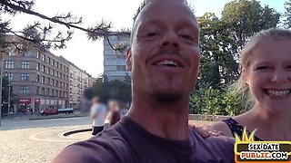 Pulled inked blonde rides strangers cock