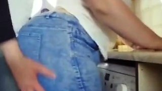 Big-Ass Brunette Girl Has Dry Sex in the Kitchen