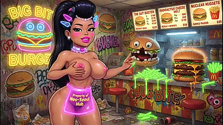 Funny Cartoon Girl Topless, Ai Animation