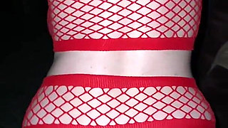 Massive Boobs Pregnant Girl in Red Mesh Rides Cock Then Doggy Fuck