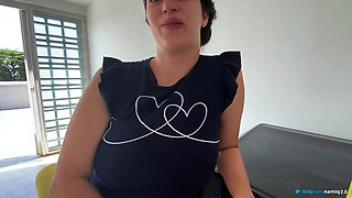 Busty Neighbor Climbs on My Balcony and Keeps My Stepmom From Looking at Us
