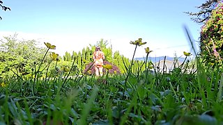 Brunette with foot fetish rubs big dick with her feet in POV