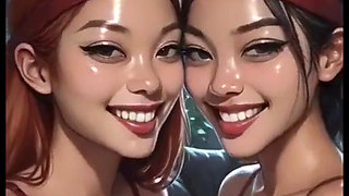Cute Lesbians Tongue and Kiss Fetish, Ai Animation