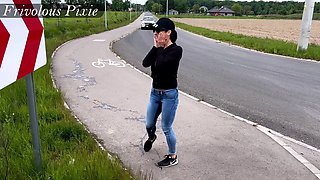 Hilarious public pissing blunder with Frivolous Pixie caught by passing cars