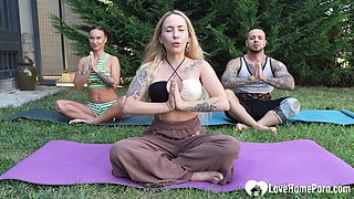 Yoga instructor shares my male stick with my neighbor