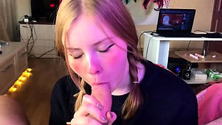 Student girl gently sucks and loves cum