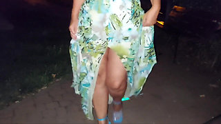 Sexy Stepmom in Heels Seduces Her Stepson in Public Outdoor and Gives Him a Footjob