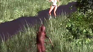 Wood goblin fucks hard fitness girl in the forest at night