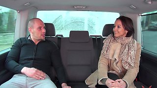 Brunette Francys gives a sloppy BJ on the hood of her car