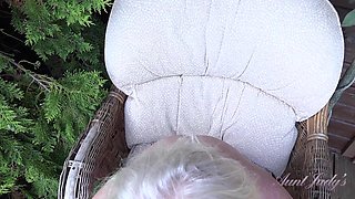 Auntjudys - 66yo Hairy Mature GILF Mrs. Claire Sucks Your Cock in the Garden (pov)