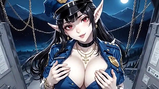 Anime Cute Police Officer Showing Boobs, Ai Animation