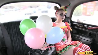 Fake cab - petite valentines day cosplay clown bursts and blows a load hard