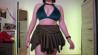 Trying on 3 Cute Mini Skirts - Jungle Green, Pink Bows & Burgundy Straps