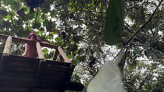 Redhead babe sucks and fucks in nature