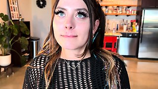 Skinny amateur sucks cock and fingers herself in pov scene
