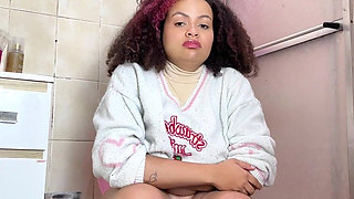 Chubby Girl Can't Stop Farting in Toilet with Belly Ache