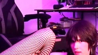 Femboy Hami Anal Fuck With Dildo In Sexy Fishnet Lingerie