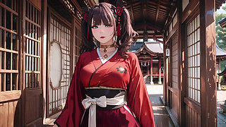 Taboo First Encounter at the Shrine, Kneeling in the Corridor While Stroking Her Hair