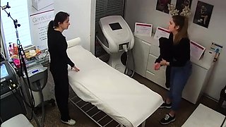 Hidden cam captures laser hair removal session on teen pussy