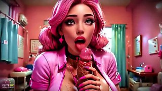 Pink Hair Bimbo Nurse Fucks Patient Hard - Wild Blowjob & Sloppy Sucking Action