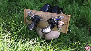 Slave Mila Endures Clamps, Whipping, and Humiliation in the Field for Vivienne L'amour's Delight