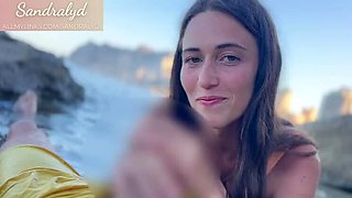 Spanish teen Sandralydx gives intense outdoor handjob and blowjob until cum swallow in mouth POV