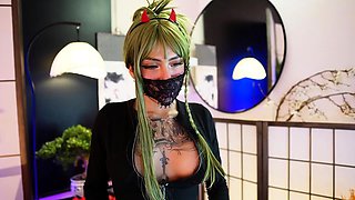 Busty Webcam Babe Sucking and Jerking Off a Dildo