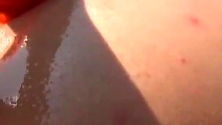 Poolside slut masturbates her ass and pussy with big dildos until orgasm