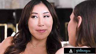 GIRLSWAY - Straight Nicole Doshi Tempted By Lesbian Bestie Maya Woulfe Into ROUGH STRAP-ON ANAL