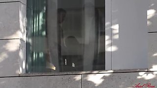 Ariel Rossi gets double teamed in hotel stairwell then creampied in room - hardcore public sex