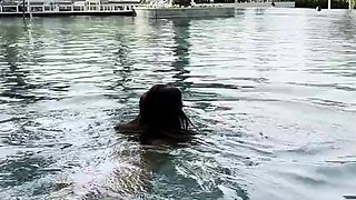 Sexy Monika Fox In A White Bikini Swims In A Pool