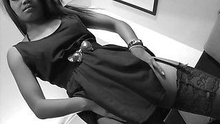 Hot Thai bitch in heels and in stockings