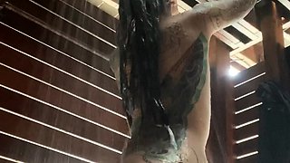 Sweet brunette solo masturbation in a car