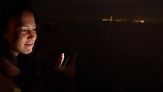 Naughty girlfriend sucking me off in public