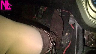 Driving in Nude Pantyhose and Bworn Buckled Pumps