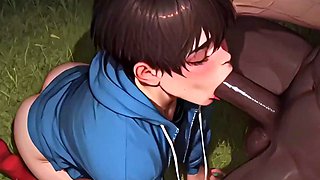 Hot anime femboy gets deep anal from muscular black stud
