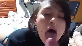 Brunette Latina socks my big white cock and I cum on her face