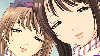 Geeky secretary's big tits in a saucy bridal hentai with sassy pigtailed geishas
