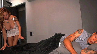 Big-breasted MILF stepson gets into the wrong bed and ends up getting fucked by her stepson