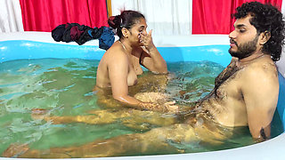 Girl Romance with Boy While Bathing in Pool
