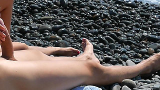Sexy Stranger Handjob and Blowjob on Wild Nude Beach - Public Cock Massage