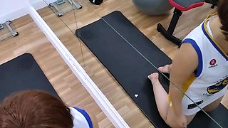Threesome Interracial Anal Sex in University Gym with Big Ti