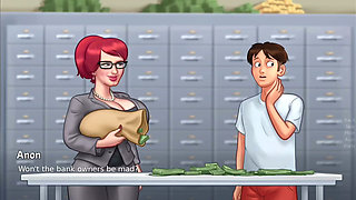 Big boobs Tina fucks monster cock Anon on a big pile of money - gameplay part 1