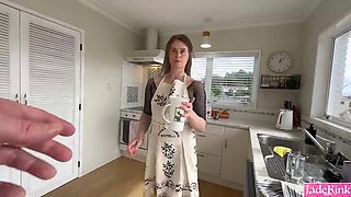 Hot blonde maid gets used and fucked hard in the kitchen