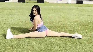 Outdoor anal solo and masturbating blonde