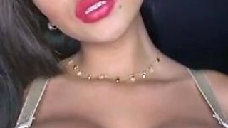 Busty curly brunette with big boobs fucks on couch