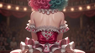 Anime circus strip ring leader clown and acrobat sexy circus show
