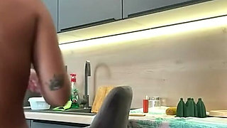 Italian Webcam Star Sophie Blonde 18 Naked Cooking Show with Corn and Orgasm