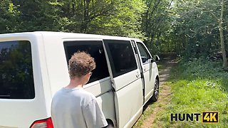 A wild teen gets picked up & fucked in a car by a stranger & her busty cuckold