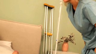 Sexy nurse allows patient to cum inside her taut pussy.